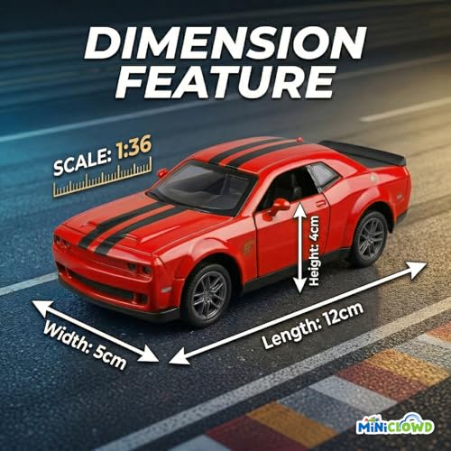 Image of 1:36 Scale Die-cast Metal Car Toy for Boys & Kids, Collectiable and Birthday Gift, openable Doors and Lights, Alloy Model car for Boys and Collectors (RED)
