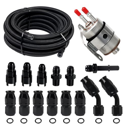 Htostar Racing LS Swap EFI Fuel Injection Hose Line Fitting Kit with 6AN 3/8', PTFE EFI Fuel Hose Kit and 58 PSI Fuel Filter Regulator Return Fuel Rail Adpater
