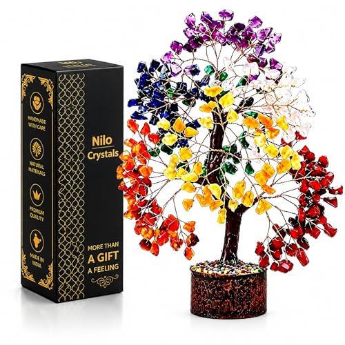 Nilo Crystals 7 Chakra Crystal Tree of Life | Gemstone Bonsai Tree Gift for Women & Men | Feng Shui Home Decor for Office Desk & Living Room | Housewarming & Birthday Gift | 1012 Inch Crystal Tree
