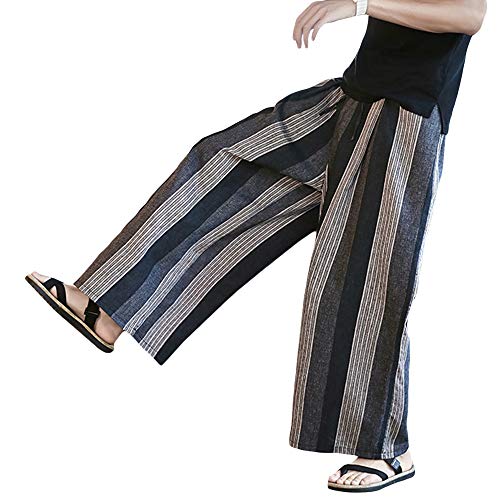 YIMANIE ワイドパンツ 袴パンツ メンズ ガチョウパンツ 和式ズボン ビッグシルエット ゆるゆる ゴム 紐 無地 ストライプ 男女兼用 衣装 大きいサイズ ルームウェア