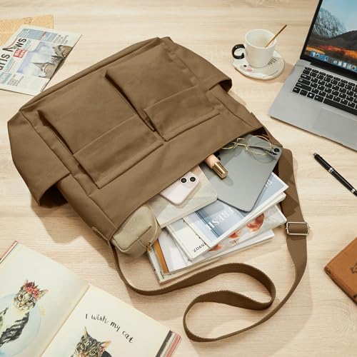 Image of KALIDI Canvas Tote Bag Large Hobo Crossbody Shoulder Handbag Zipper Messenger Bag for Women or Men Casual College Work