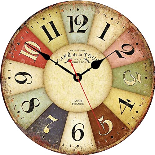 VIKMARI 30 CM Bois Horloge Murale Vintage Horloge Murale Cuisine Silencieuse à Quartz sans Tic-tac...