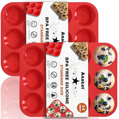 Anaeat Silikon-Muffinform normales Cupcake-Tablett für 12 Tassen antihaftbeschichtete Backformen für Muffin-Kuchen Cupcakes Schokolade Brot Torten und Desserts einfach herausnehmbar (2 Stück)