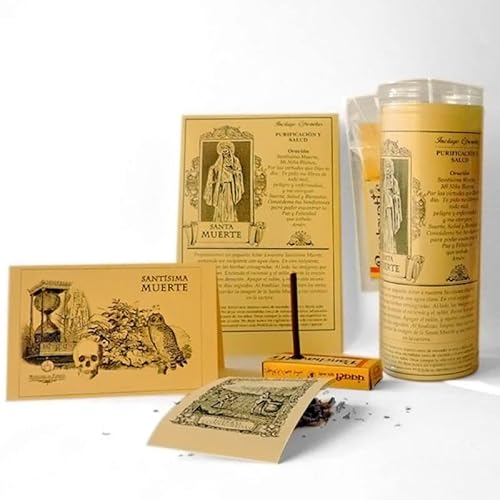 Velón Negro Consagrado con Esencia de la Santa Muerte Ritual de Total Protección para Peticiones, Ofrendas y Altares Vela Negra con incienso y ofrendas