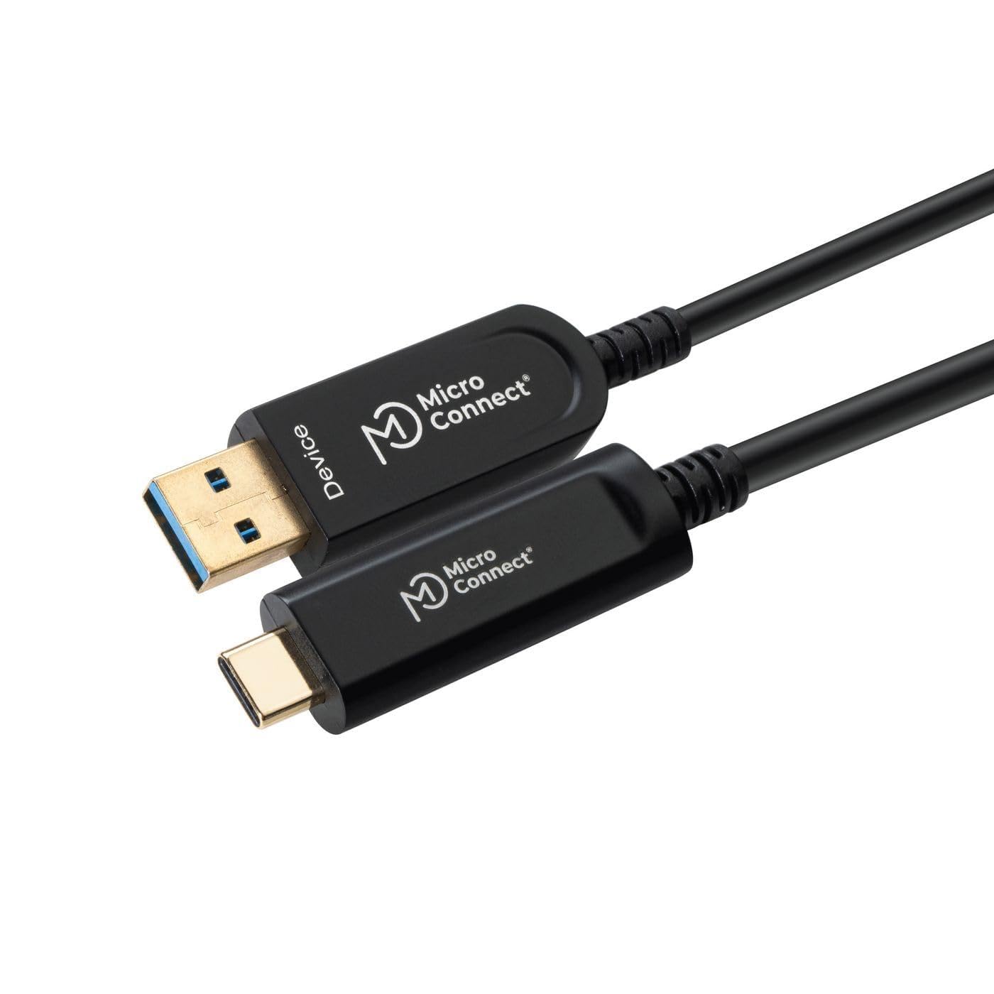 Aktywny kabel światłowodowy USB-C na USB-A 15 m, USB 3.2 Gen 2, 10 GB/sek., czarny, zasilanie 5 V, Plug & Play