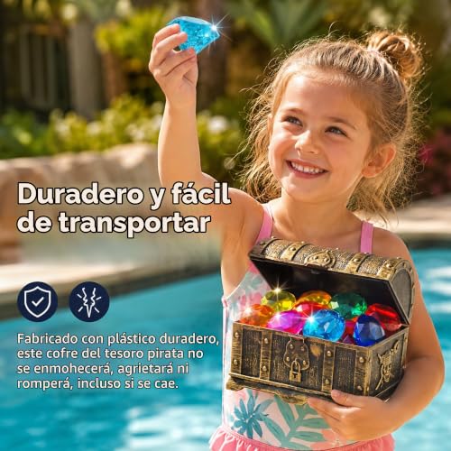 Miniatura 5 de Sloosh Juguetes De Piscina Diving Gems, 16 Grandes Diamantes De Colores Con Cofre Del Tesoro Pirata, Juguete De Buceo Para Niños Con Gemas Submarinas, Regalo De Entrenamiento De Natación