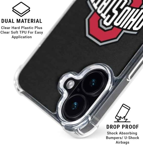 Skinit Clear Phone Case Compatible with iPhone 16 - Officially Licensed Ohio State University OSU Buckeyes Black Design