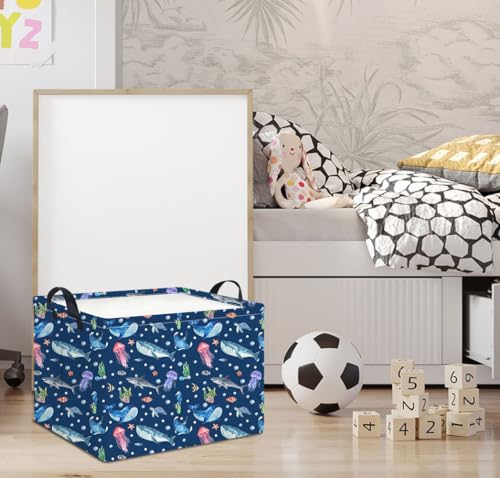 Image of Rectangle Storage Basket with Handles,Collapsible Storage Bin,Books Box,Gift Basket(Blue Ocean)