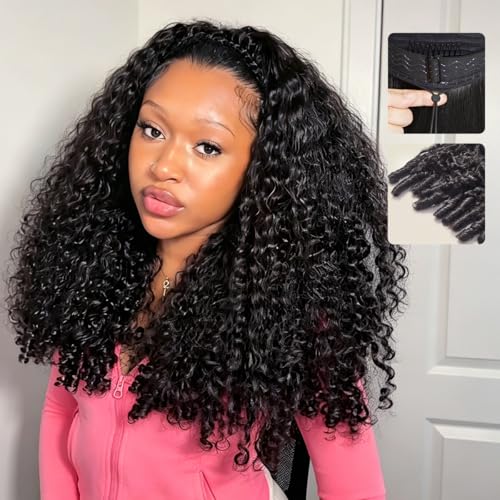 mscoco Half Wig Human Hair Burmese Curly 3 In 1 Drawstring Seamless Flip Over Half Wig Wear and Go Glueless Wigs Human Hair for Black Women Beginner Friendly 26inch