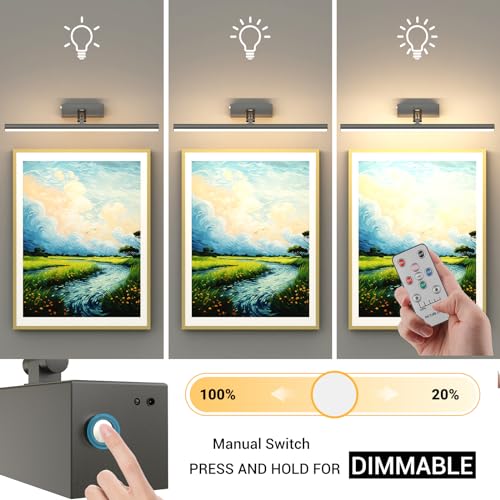Image of Mocalido 2 Pack Picture Light Battery Operated for Wall, 16in Wireless LED Art Light for Painting with Remote, 5200mAh Dimmable Frame Lights for Gallery Library, Black