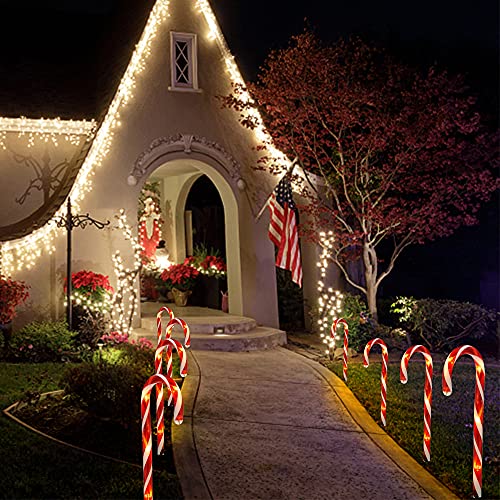 Biswing Christmas Outdoor Candy Cane Lights, 12 Pcs Christmas Pathway Markers With 72 Count Warm White Lights, Connectable For Indoor Outdoor Holiday Walkway Patio Garden Christmas Ornament thumb #2
