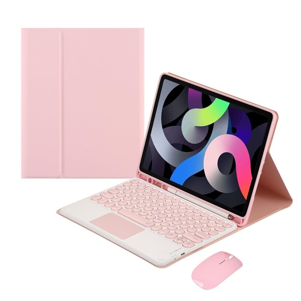 YSJX Funda Protectora for Tableta, Tapa de tecla Redonda, Teclado táctil Adecuado for iPad Air de 11 Pulgadas (M2/M3)/air5/air4 de 10,9 Pulgadas Universal(Mint Green+White Backlit KB)