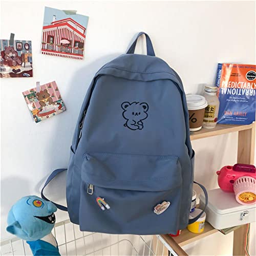 Zempertoopa Sac A Dos Black Nylon Backpacks for School Teenagers Girls Mignon Cartoon High School Sac Women Bookbag College Style-Blue with Badge Cover
