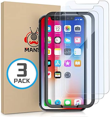 MANTO3 Pack Screen Protector for iPhone 11 Pro, iPhone Xs, iPhone X 5.8 inch Tempered Glass Clear, Shatter-Proof, Bubble Free, 3D-Touch, Case-Friendly, Easy-Install