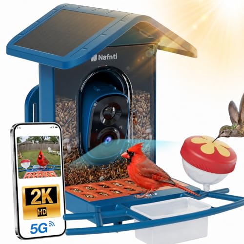 Smart Bird Feeder with Camera Solar Powered 5GHz/2.4GHz 2K HD Live View AI Bird Species Identify Instant Arrival Alerts Weatherproof Outdoor Bird Feeder Camera Best for Bird Lovers