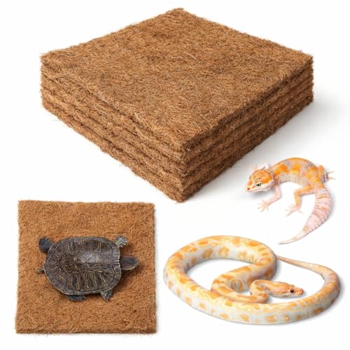 Rliguanrui 6-Pack Natural Coconut Fiber Reptile Carpet 12x12 Inch Eco-Friendly Terrarium Liner & Bedding for Lizard Snake Turtle Tortoise Bunny Habitat
