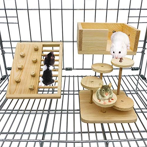 Hamster Cage Toy Set, Small Pet Wooden Platform, Climbing Ladders and Climbing Wall Toy Kits for Syrian Hamster, Rats, Lovebirds,…