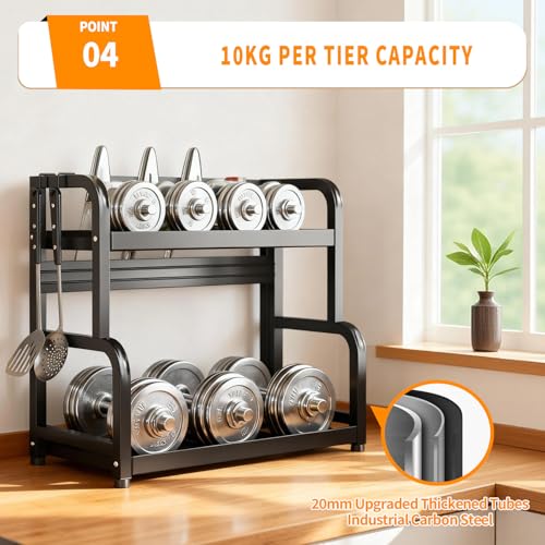 Image of CoolLeaf Kitchen Organizer Rack Steel, ๐-๐๐ข๐๐ซ Spice Rack Organizer With Cutting Board Stand, Cutlery Holder & Hooks, Multipurpose Kitchen Rack Stand for Counter Top Organizer,๐๐ ๐๐ Load-Black