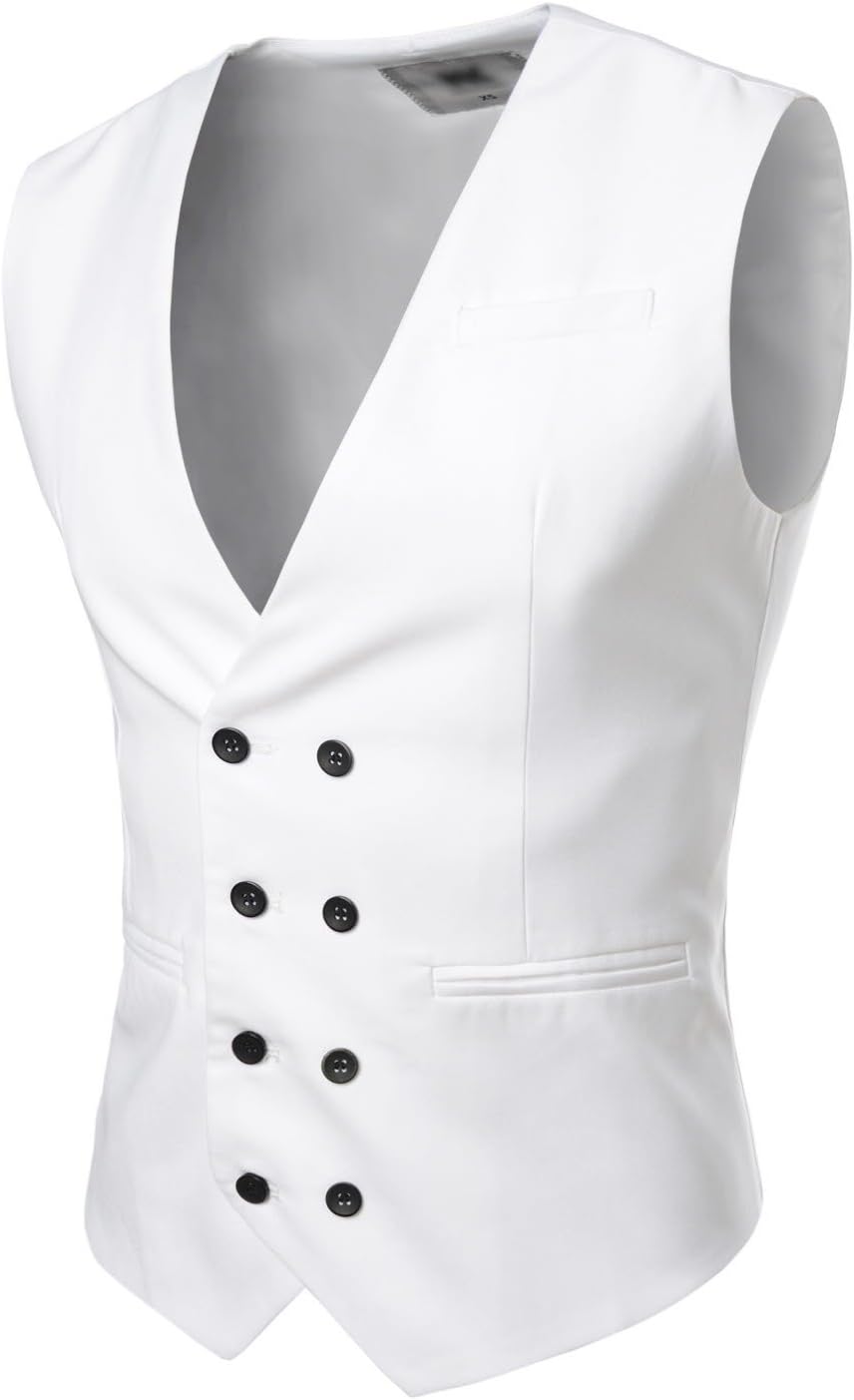 Showblanc (SBNKVE603) Attractive Mens 8 Button Double Breasted Business Vest WHITE US XL(Tag size XL)