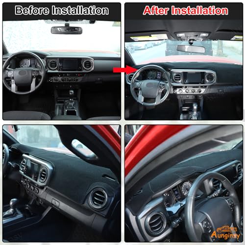 Image of Aunginsy Car Dashboard Cover Mat Compatible with Toyota Tacoma 2016-2023, Pickup Dashboard Dash Cover Nonslip Black Mat Sun Pad Dash Carpet Sunshade Glare UV Rays Protector Car Interior Accessories