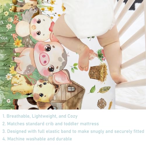 Hwmmbh 4269259 Farm Animals Life Baby Crib Sheets 52''X28'' Farmland Cow Pig Horse Dog Rooster Barn Stretchy Fitted Crib Mattress Covers For Boy Girl Country Farmhouse Soft Baby Bed Toddler Mattresses Sheets thumb #6