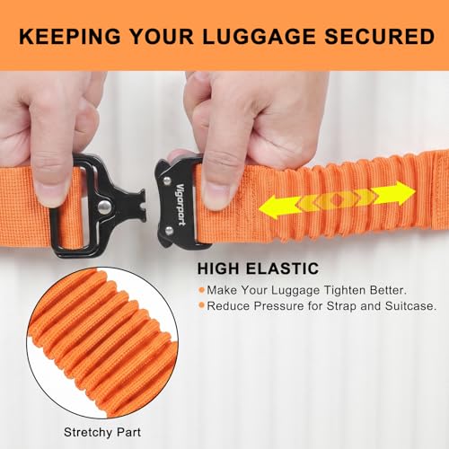Image of Vigorport Luggage Straps for Suitcases 2 Pack, Heavy Duty Metal Buckle Luggage Belt Strap, TSA Approved Suitcase Belt, Stretchable Travel Strap for Luggage (Orange, 72″ L & 79″ L)