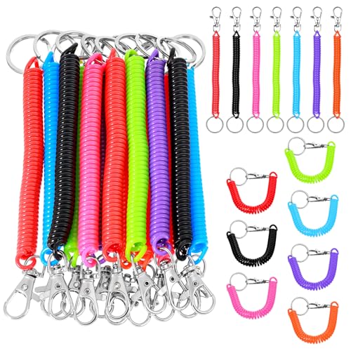 Thinp Pulseira extensível, pacote com 14, espiral, retrátil, bobina de mola, chaveiro colorido, elás