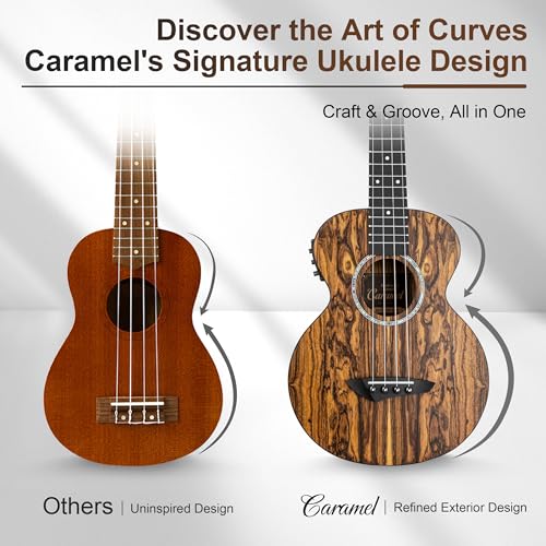 Image of Caramel 26 inch CT905 All Butterfly Bocote Wood Tenor Electric Ukulele Professional Ukelele Kit Beginner Guitar Starter Bundle Strings, Padded Gig Bag, Strap