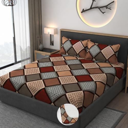 Image of Premium Heavy Cotton Elastic Fitted Bedsheets with 2 King Size Pillow Covers || Double Bed with All Around Elastic 350 TC || 60 x 78 x 8 Inch Queen Size Fitted || :- Multi Box