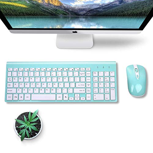 Image of cimetech Wireless Keyboard and Mouse Combo, 2.4G Comfortable Ultra Slim Ergonomic Keyboard, Plug and Play Compact Full Size Keyboard for Mac, Windows, Laptop, Tablet, Computer (Green)