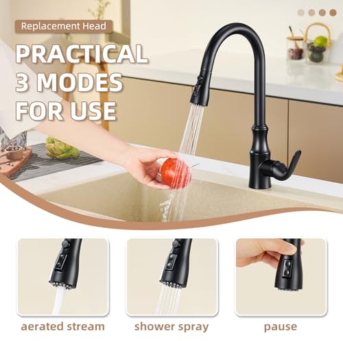 Image of Angle Simple Kitchen Sink Sprayer, G 1 /2 or 13 /16 Inch Male Thread Connector, Tested to NSF /ANSI /CAN 61 & 372, Faucet Head Replacement, Stream Spray and Pause Mode, Matte Black