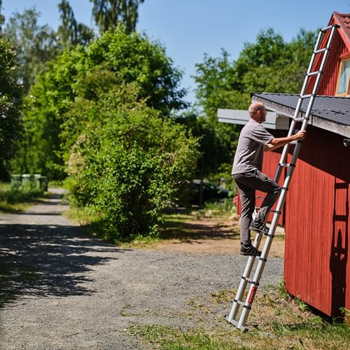 Teleskopleiter 3,8m mit Quertraverse von TELESTEPS I ECO Line I Mit Air-Damping-System I Anti-Rutschprofil für den sicheren Halt I EN 131 I 72430-682