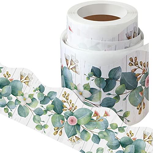 Self Adhesive Border Eucalyptus Die-Cut Bulletin Board Border Trim Leaves Border Trim Classroom Decorations Back to School Decorations Borders for Bulletin Boards Office Chalkboard Decors, 49.2 Feet