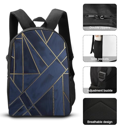 3 Piece Backpack for Women Men Lightweight Causal Daypack Shoulder Bag Set with Insulated Lunch Bag And Pencil Case Organizers Gold Line Style3