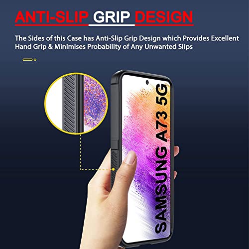 Image of TheGiftKart Liquid Silicon Back Cover Case for Samsung Galaxy A73 5G | Shockproof Military Grade Protection | Micro-Fibre Cloth On Inner Side | Built-in Anti-Slip Grip Back Cover Case (TPU, Black)