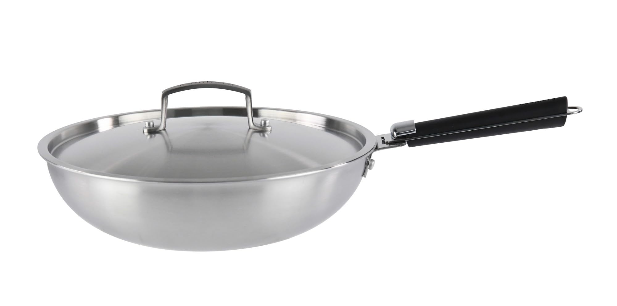 Kamberg - Wok inox 24 cm manche amovible - Acier inoxydable 18/10 Triply - Tous feux dont induction et four, Gris
