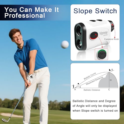 Vipnew Golf Rangefinder with Slope Switch&Magnetic Strip&Flag Locking Vibraition|7X Magnification|1200Yards Range|800mAh Portable Battery|for Distance&Speed&Continue Scan Measurement|Compact|White - Thumbnail 3
