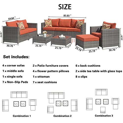 Ovios BLA8091 Patio Furniture Set, 9 Pcs Big Size Outdoor Backyard Sets Pe Wicker Sectional thumb #5