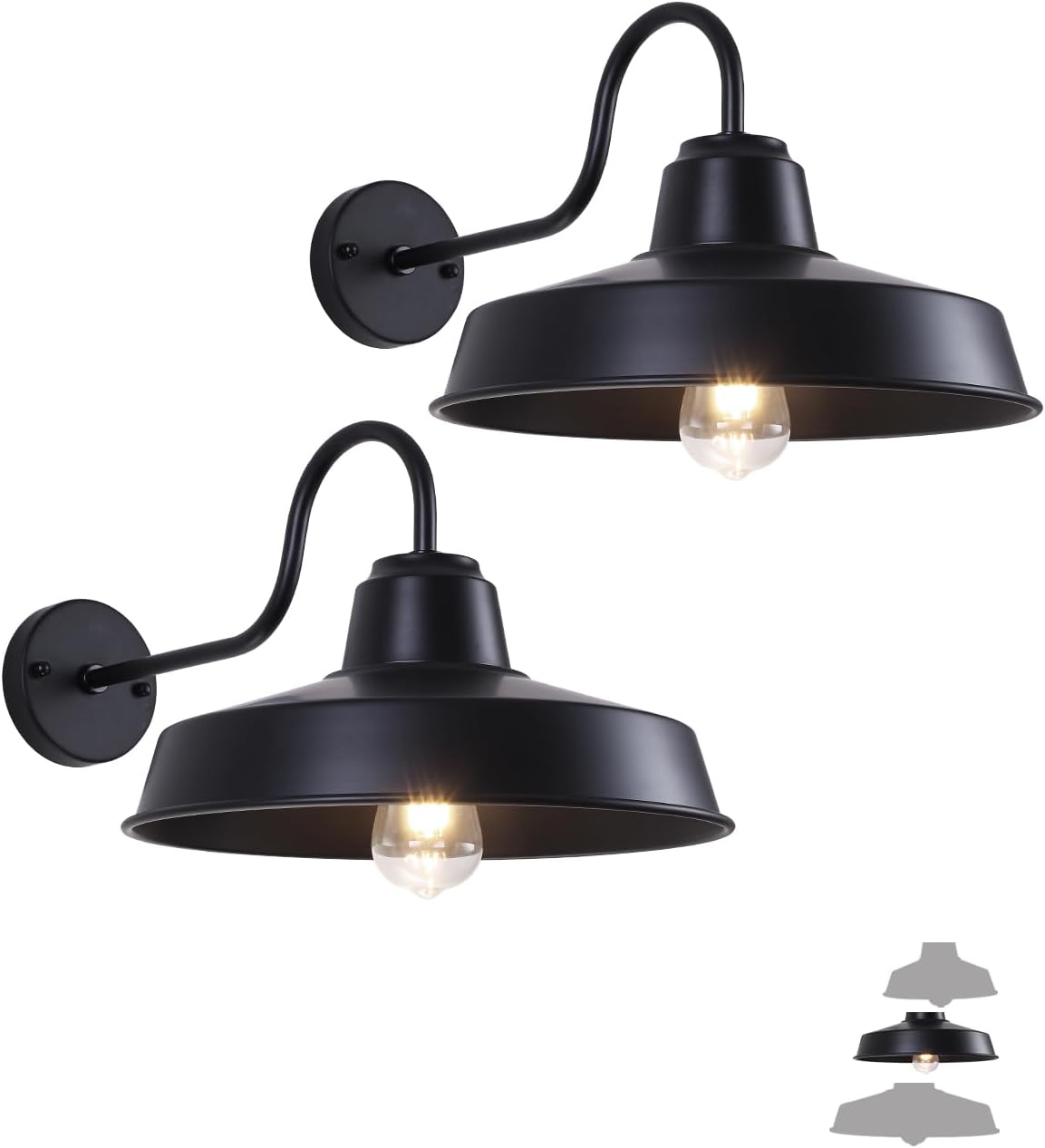 Farmhouse Outdoor Wall Lights 2 Pack, Black Gooseneck Barn Light Anti-Rust IP66 Wall Sconce, Industrial Lighting Fixtures, Vintage Exterior Light Fixture for Porch Garage Patio Shed house Wall Lantern
