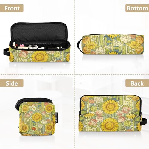 Bolsa de viaje para herramientas de cabello para mujeres y tapete resistente al calor, estuche impermeable para planchas, rizadores y organizador portátil estilo bohemio occidental con girasoles y cactus miniatura 5