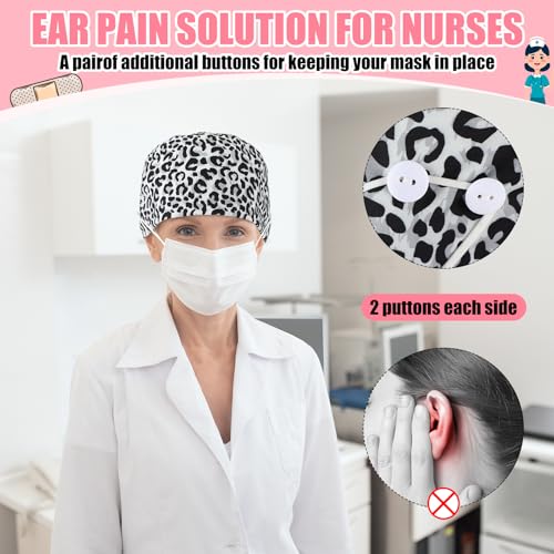 Image of Unittype 4 Pcs Nurse Caps for Women Nursing Working Caps with Button and Sweatband Adjustable Elastic Scrub Hats for Dentist