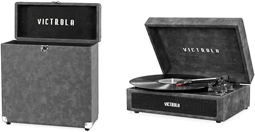 Miniatura 4 de Victrola VSC-550BT-RD Tocadiscos portátil de maleta, Bluetooth, vintage, 3 velocidades, altavoces integrados, rojo, 1SFA, estuche de transporte,