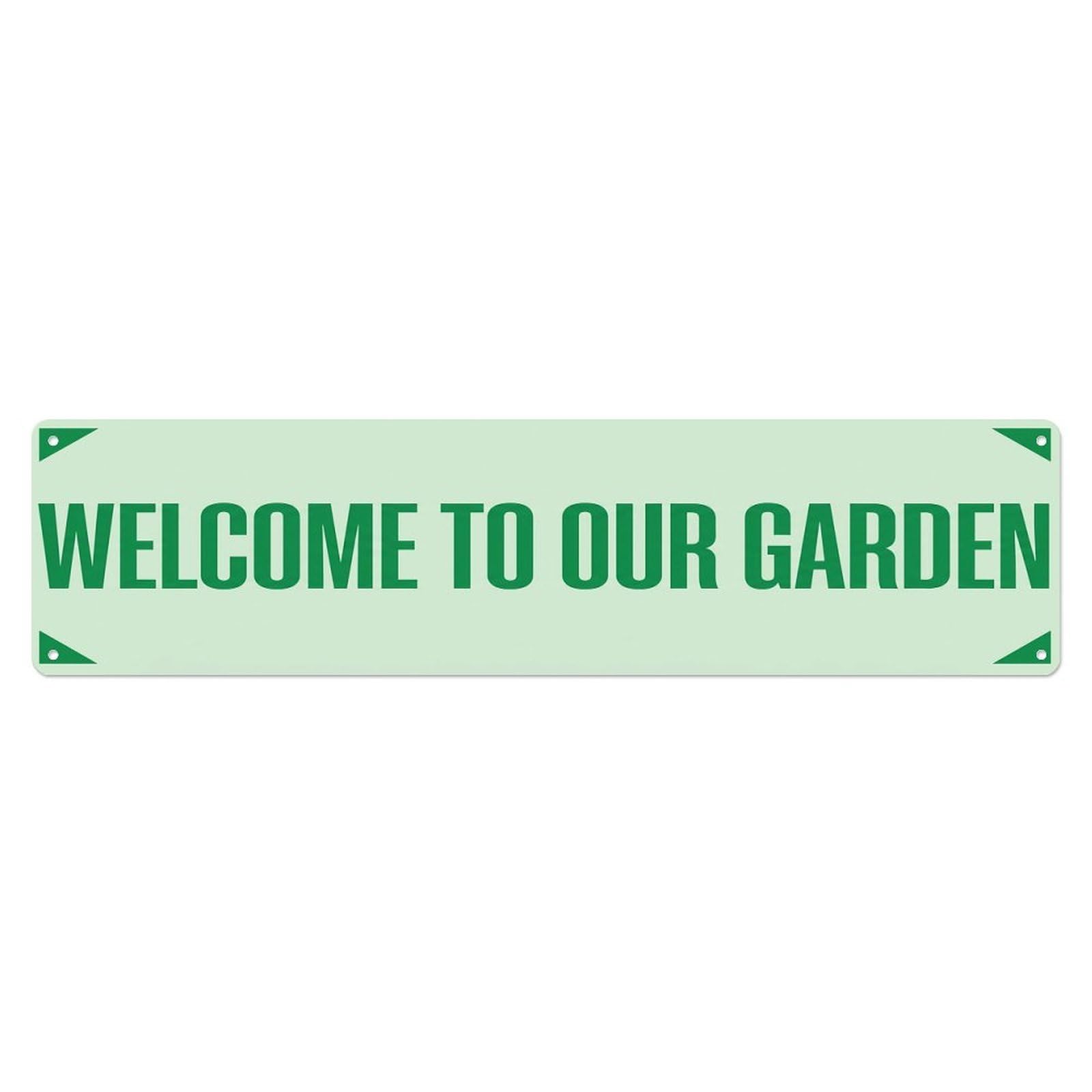Vintage Welcome to Our Garden Mint Cream Metal Tin Sign