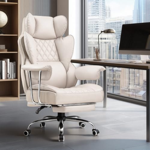Image of GTPLAYER Gaming Chair,Office Chair with Pocket Spring Lumbar Support, Ergonomic Comfortable Wide Office Desk Computer Chair with Outward Fixed Soft Armrests and Footrest（Beige）