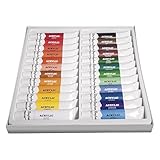 Künstler-Acrylfarben sind in Sets mit 8, 12 und 24 Farben erhältlichTubeninhalt jeweils 12ml. Auch Sets mit Aquarell- und Ölfarben gibt es in diesen Aufmachungen