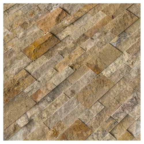 Scabos Travertine Splitface Ledger Wall Panel 6x24 Natural Stone Tile for Accent Walls Kitchen Backsplash Fireplace Surround Interior Exterior 50 Sq.Ft