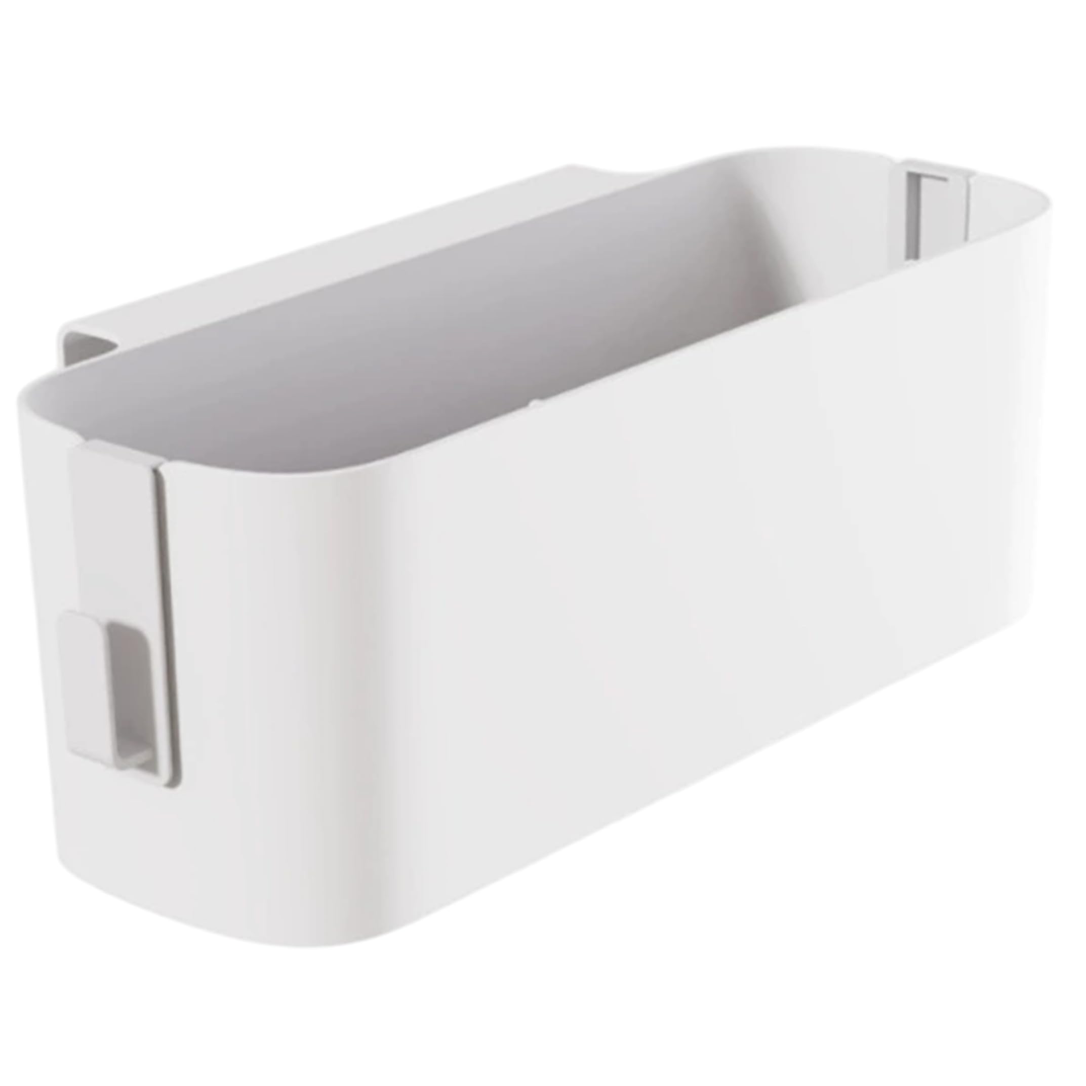 Monwssoe Bedside Shelf, Plastic No-Drill Bedside Caddy with Hooks, Hanging Organizer Fits Bed Rails & Cabinets, White