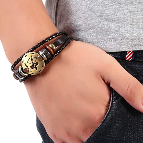 Image of Young & Forever Zodiac Sign Multi-Strand Genuine Leather Bracelet for Men & Boys - Adjustable Tribal Wristband with Antique Metal Charm