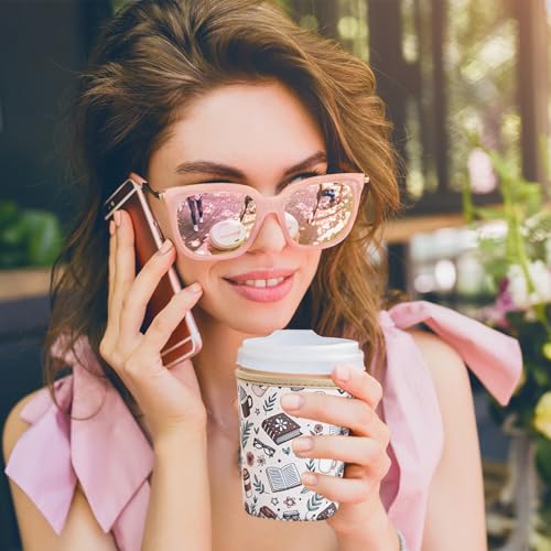 Image of Reusable Insulated Sleeve for Iced Coffee Cup, Coffee Neoprene Sleeve for Cold & Hot Drinks, Beverage Holder for Iced Coffee (Cafe Books, Small: 16-18oz)