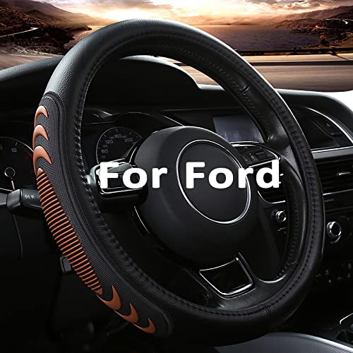 Leather Steering Wheel Cover for Ford F150 F250 F350, 15.5-16 inches Car Steering Wheel Cover with Anti-Slip Massage Particle (Brown)
